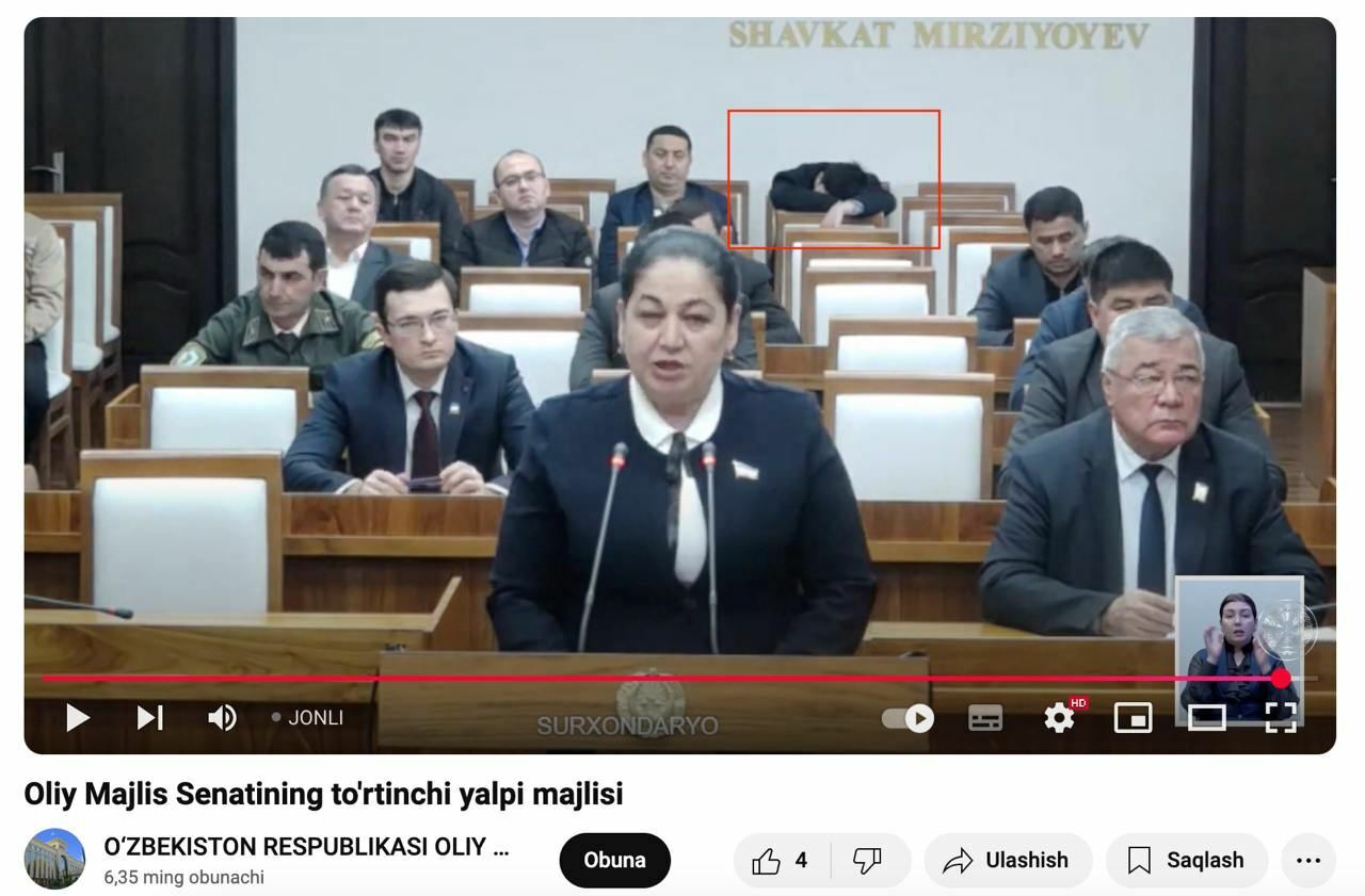 Senat majlisida “uxlab qolgan” ishtirokchi bo‘yicha rasmiy izoh berildi